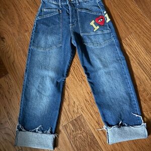 MAC  Women's Blue Boyfriend Jeans with Yellow & Red Heart